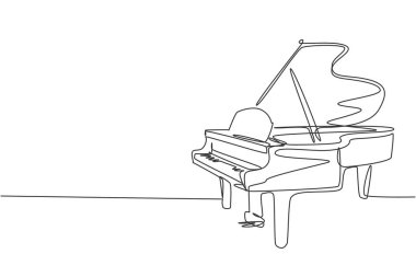 Lüks ahşap büyük piyanonun tek bir çizgisi. Modern klasik müzik enstrümanları konsepti sürekli çizgi çizimi tasarım vektör çizimi grafiği