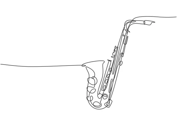 Desenho Linha Contínua Saxofone Clássico Conceito Instrumentos Música Eólica Desenho —  Vetores de Stock