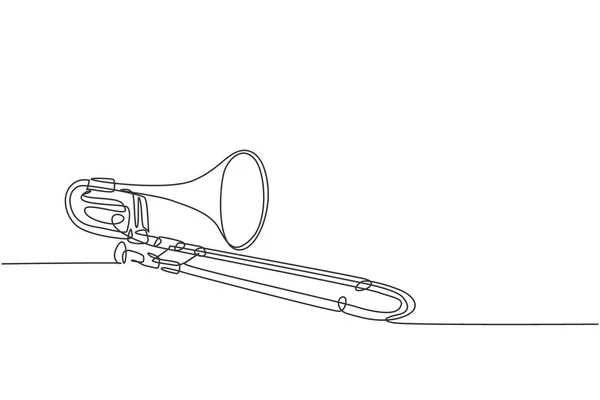 Uma Única Linha Desenho Trombone Baixo Luxo Instrumentos Música Eólica — Vetor de Stock