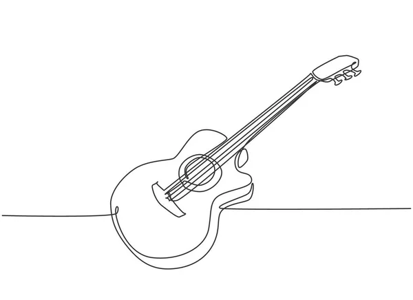 One Single Line Drawing Wooden Classic Acoustic Guitar Modern Stringed — Stock Vector