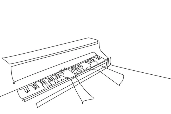 Een Doorlopende Lijntekening Van Jonge Vrolijke Mannelijke Pianist Die Klassieke — Stockvector