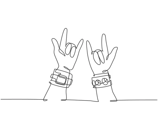Single Continuous Line Drawing Rocker Showing Hand Gesture Rock Music — Stock Vector