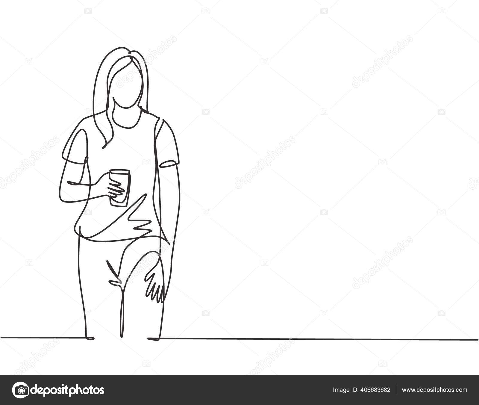 Download One Single Line Drawing Young Female College Student Standing Wearing Stock Vector Image By C Simpleline 406683682