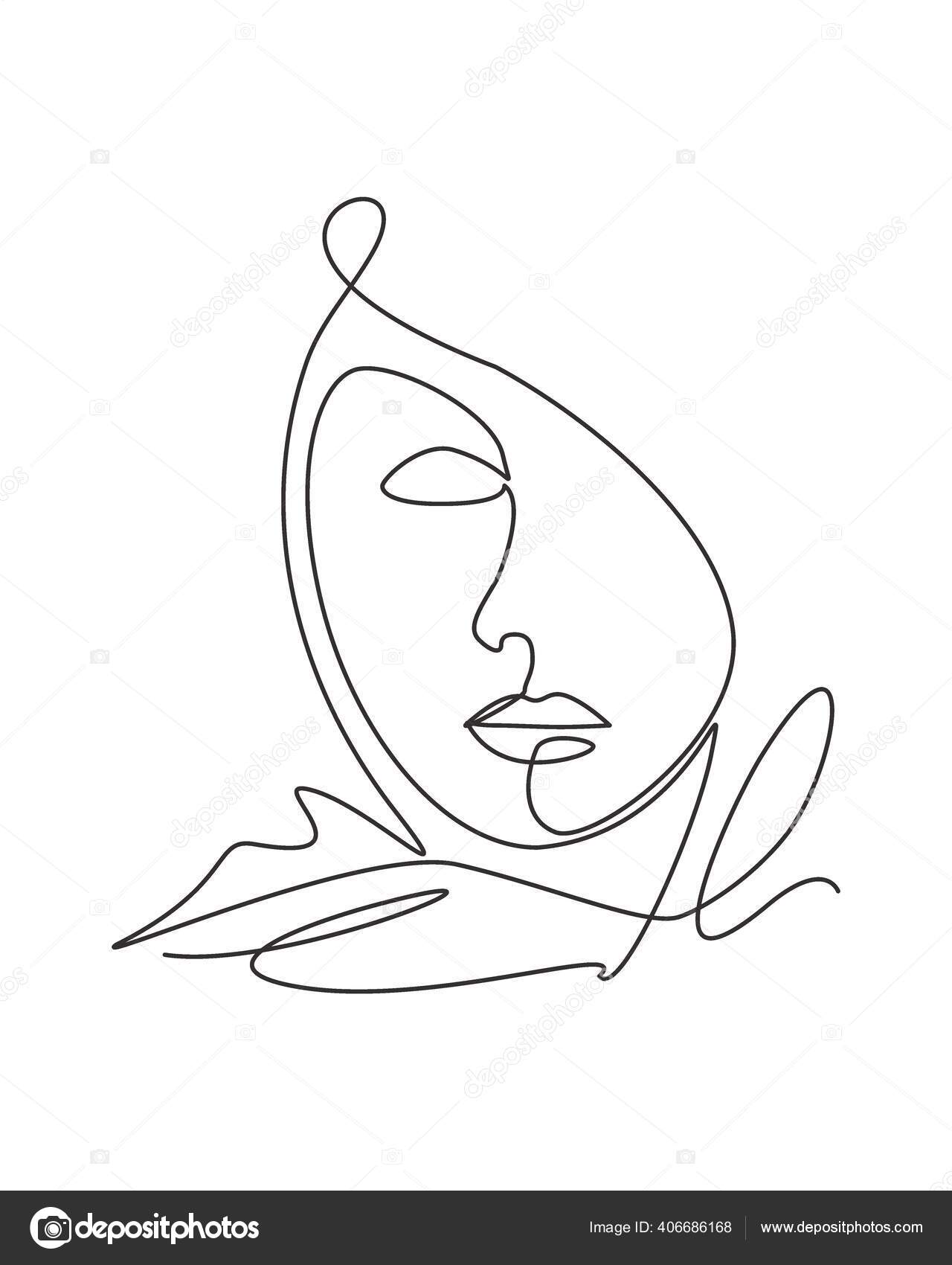 Abstact line art face. Line drawing woman face. Single Line Face Art, Minimalist Woman Line Drawing, Simple Art Female Face, Woman Drawing