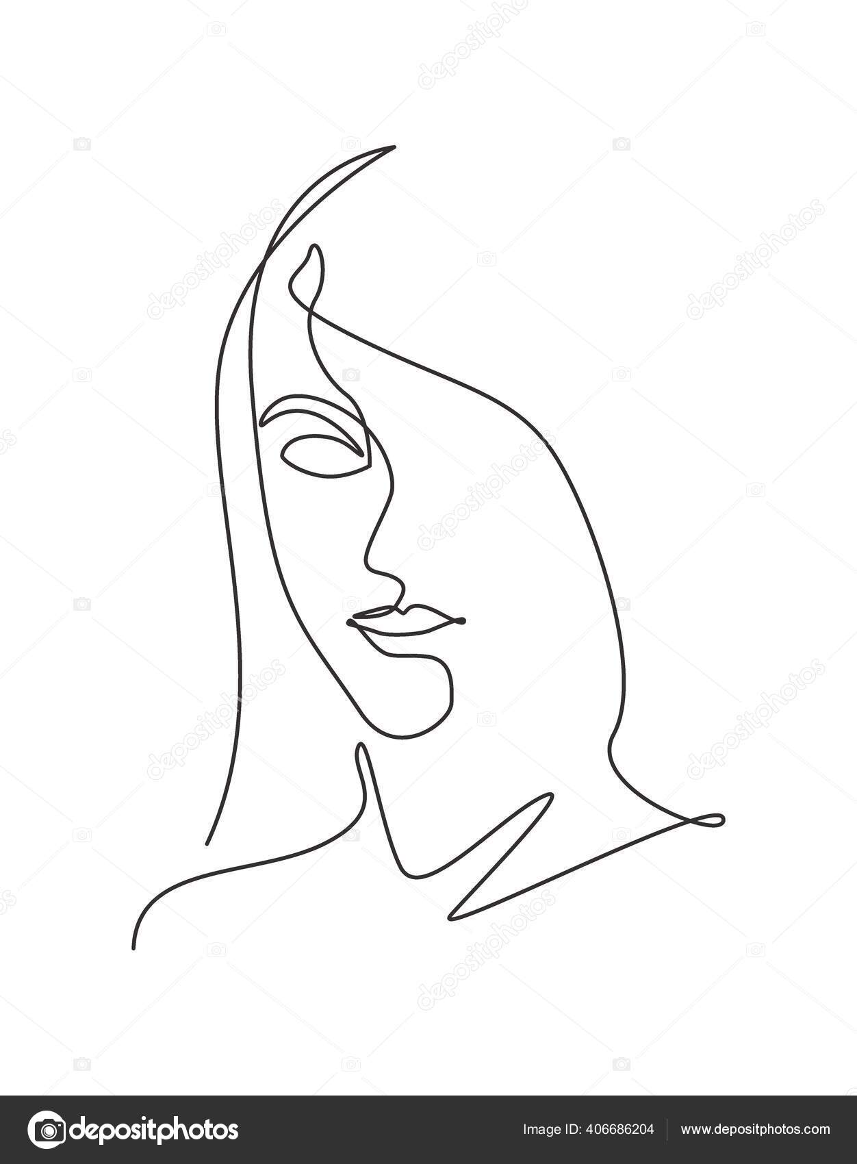 uma única linha desenho rosto abstrato de beleza de mulher, penteado,  ilustração vetorial de moda. conceito