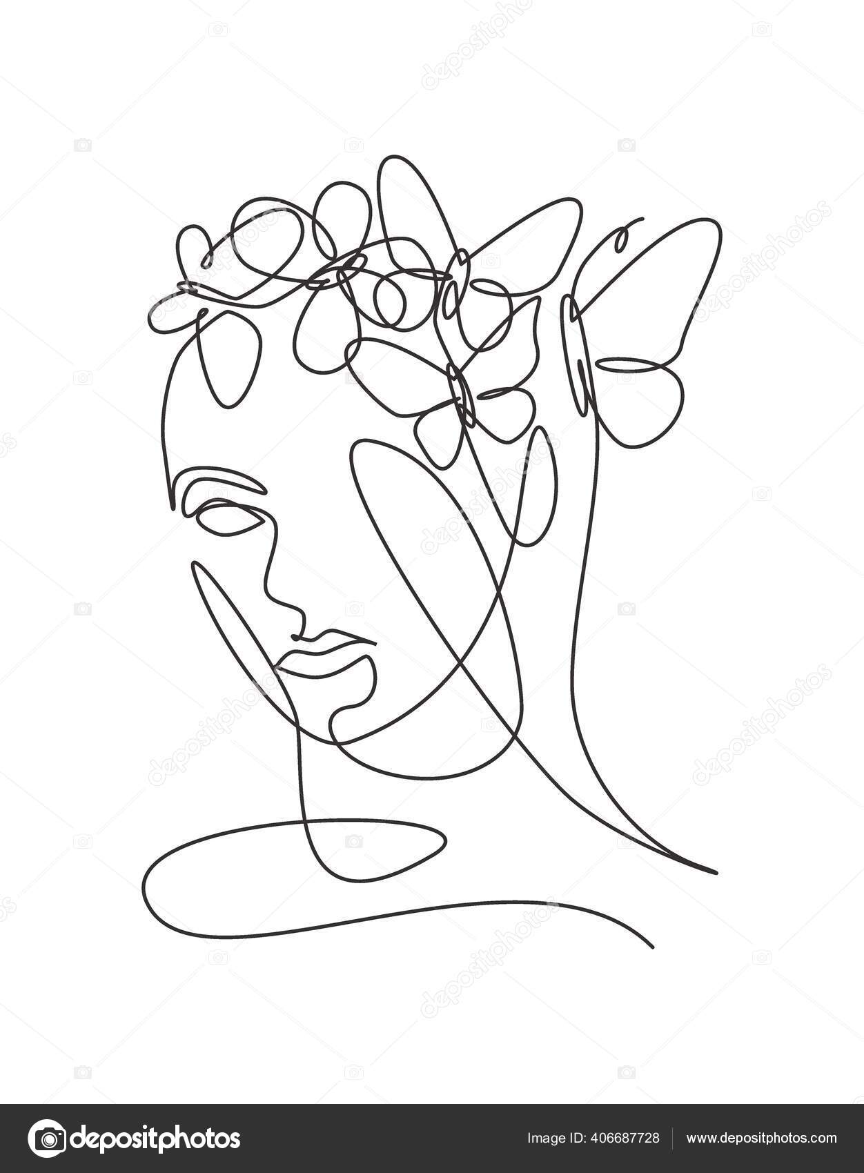 uma única linha desenho rosto abstrato de beleza de mulher, penteado,  ilustração vetorial de moda. conceito