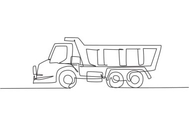 Uzun bir karavan vektör çizimi çizimi. Kargo lojistiği için konteyner kamyonu, ticari araçlar. Ağır makineler araç konsepti. Modern sürekli çizgi çizimi