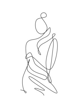 Minimalist güzelliğin soyut vücut hatlarının tek bir çizimi portre vektör çizimine dayanır. Moda, tişört, logo, kuaför logosu. Modern sürekli çizgi çizimi grafik tasarımı