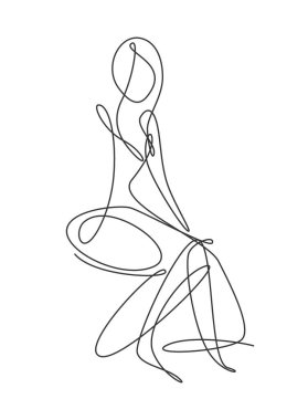 Minimalist güzelliğin soyut vücut hatlarının tek bir çizimi portre vektör çizimine dayanır. Moda, tişört, logo, kuaför logosu. Modern sürekli çizgi çizimi grafik tasarımı