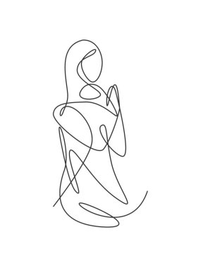 Minimalist güzelliğin soyut vücut hatlarının tek bir çizimi portre vektör çizimine dayanır. Moda, tişört, logo, kuaför logosu. Modern sürekli çizgi çizimi grafik tasarımı