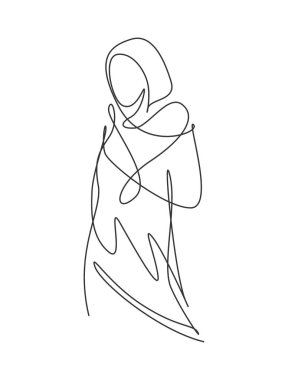 Güzel bir kadının sürekli çizdiği bir çizgi. Kadın yüzü. Soyut portre baskısı. Modern minimalizm kadın silueti sanat konsepti. Dinamik tek çizgi grafik tasarım vektörü illüstrasyonu