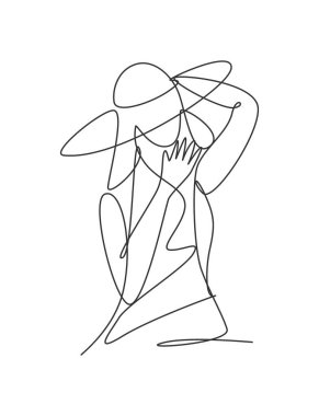 Güzel bir kadının sürekli çizdiği bir çizgi. Kadın yüzü. Soyut portre baskısı. Modern minimalizm kadın silueti sanat konsepti. Dinamik tek çizgi grafik tasarım vektörü illüstrasyonu