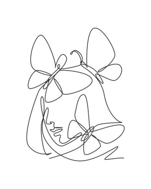 Sürekli bir çizgi, kelebek kanatları logosuyla soyut seksi kadın yüzü çiziyor. Kadın portresi minimalist stil konsepti. Kozmetik ikonu. Dinamik tek çizgi tasarım vektörü grafik çizimi