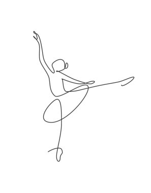 Tek sıra halinde güzel bir balerin dans stili çiziyor. Güzel, seksi dansçı konsepti logosu, minimalist poster baskısı. Moda bir çizgi tasarım vektörü grafik çizimi