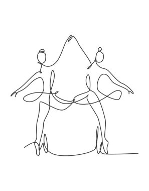 Tek sıra halinde balerin hareketli dans tarzında dans ediyor. Güzellik minimalist dansçı konsepti logosu, İskandinav poster baskı sanatı. Bir satır tasarım grafik vektör illüstrasyonu