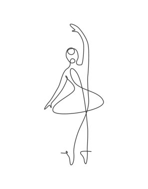 Tek sıra halinde güzel bir balerin dans stili çiziyor. Güzel, seksi dansçı konsepti logosu, minimalist poster baskısı. Moda bir çizgi tasarım vektörü grafik çizimi