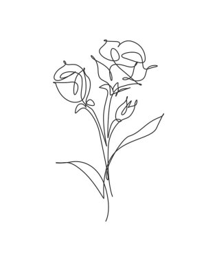 Minimalist güzelliği çizen tek sıra taze gül çiçeği. Posterler için çiçek konsepti, duvar resimleri, çanta, cep telefonu, tişört baskısı. Moda bir çizgi tasarım vektörü grafik çizimi