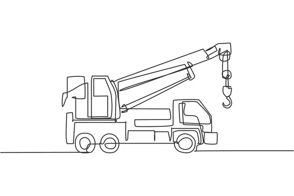 Μονό Συνεχές Σχέδιο Γραμμής Γερανού Φορτηγού Για Την Κατασκευή Κτιρίων — Διανυσματικό Αρχείο