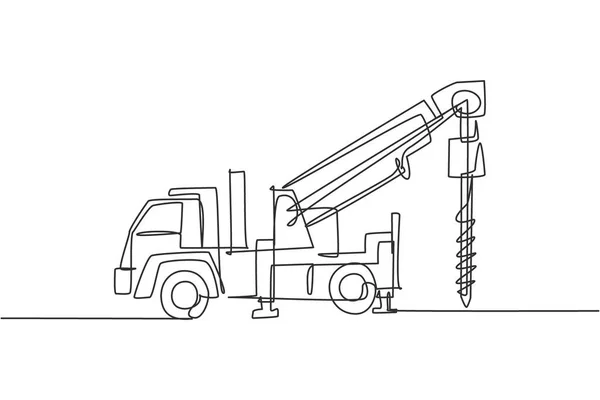 Dibujo Línea Continua Única Del Taladro Del Vehículo Para Trabajo — Archivo Imágenes Vectoriales