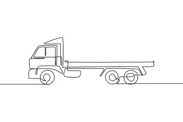 Dessin Ligne Continue Camion Longue Remorque Pour Livraison Logistique Véhicule — Image vectorielle