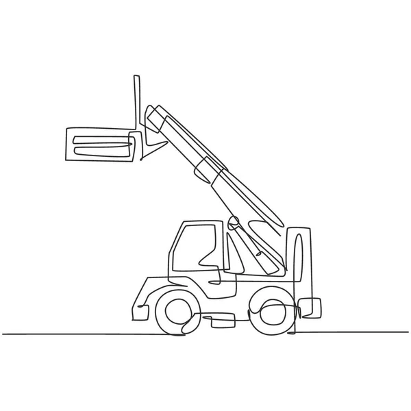 Disegno Linea Continua Singola Del Carrello Elevatore Carico Delle Merci — Vettoriale Stock