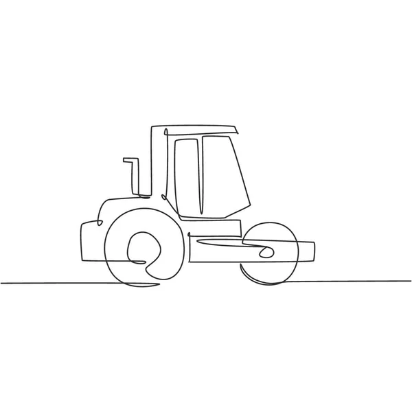 Una Línea Continua Dibujo Rodillo Metal Vehículo Para Pavimentar Carretera — Vector de stock