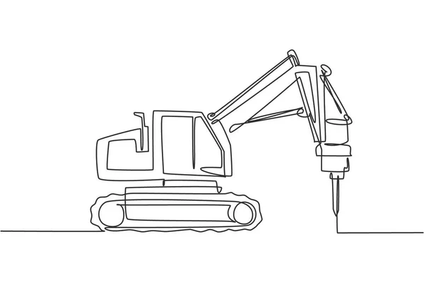 Dessin Ligne Unique Perceuse Camion Pour Sol Illustration Vectorielle Forage — Image vectorielle