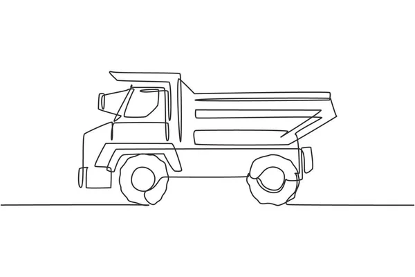 Single Continuous Line Drawing Big Dump Truck Delivery Coal Mining — Stock Vector