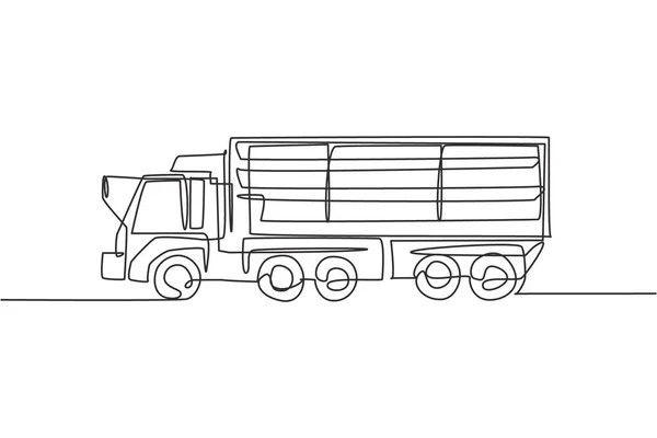 Eine Einzige Linienzeichnung Eines Lang Lkw Anhängervektors Gewerbliche Nutzfahrzeuge Schwere — Stockvektor