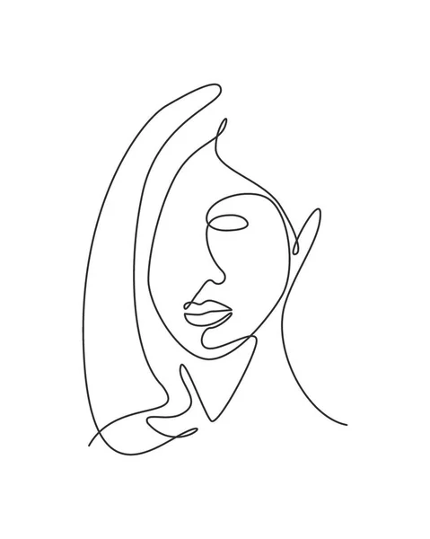 One Continuous Line Drawing Sexy Beauty Woman Abstract Face Minimalist — Stock Vector