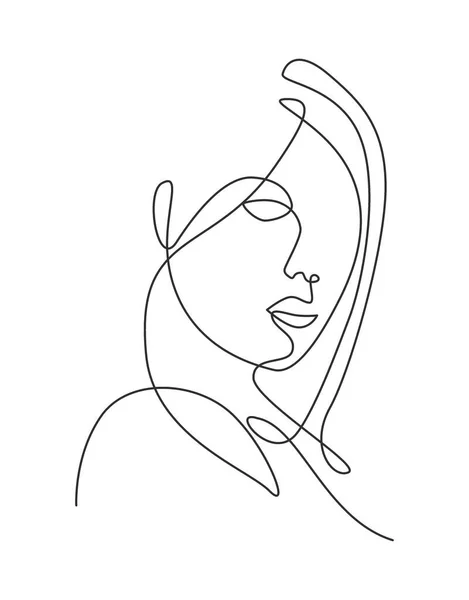 One Single Line Drawing Woman Beauty Abstract Face Hairstyle Fashion — Stock Vector