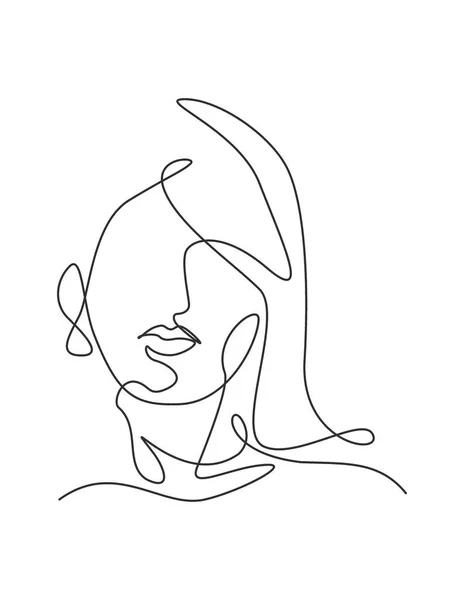 Uma Única Linha Desenho Mulher Beleza Rosto Abstrato Penteado Ilustração — Vetor de Stock