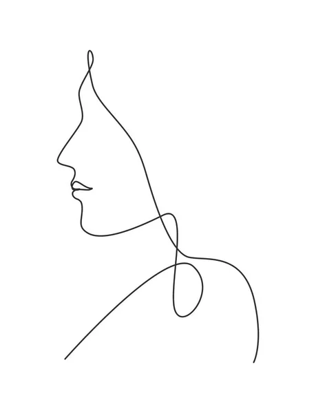 Una Sola Línea Continua Dibujo Hermoso Retrato Estético Mujer Cara — Vector de stock