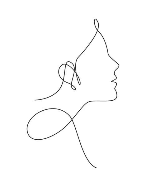 Одна Линия Рисует Женскую Красоту Лицо Прическу Вектор Моды Довольно — стоковый вектор