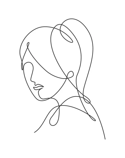 Unique Ligne Continue Dessin Beau Portrait Esthétique Femme Visage Abstrait — Image vectorielle