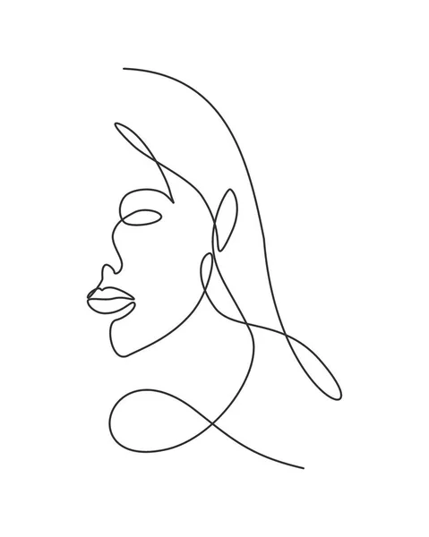 Μια Συνεχής Γραμμή Σχέδιο Σέξι Γυναίκα Ομορφιά Αφηρημένο Πρόσωπο Μινιμαλιστικό — Διανυσματικό Αρχείο