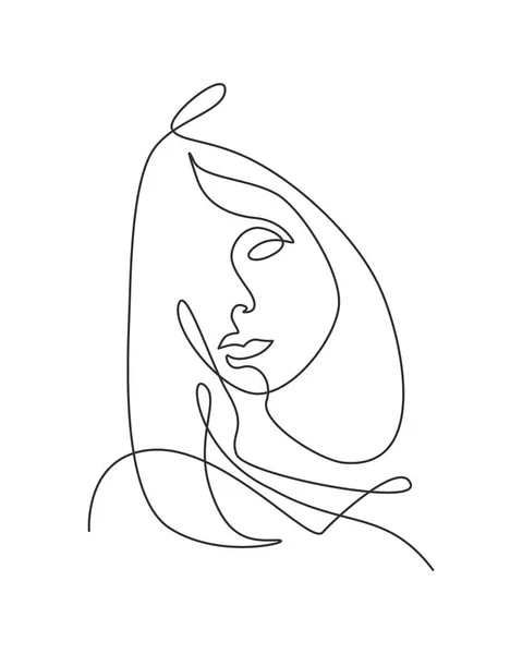 Uma Única Linha Desenho Mulher Beleza Rosto Abstrato Penteado Ilustração — Vetor de Stock