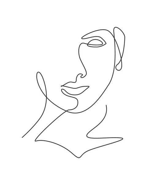 Une Seule Ligne Dessin Femme Beauté Visage Abstrait Coiffure Illustration — Image vectorielle