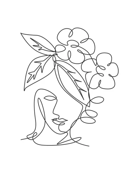 One Continuous Line Drawing Minimalist Beauty Nature Cosmetic Hairstyle Flower — Stock Vector