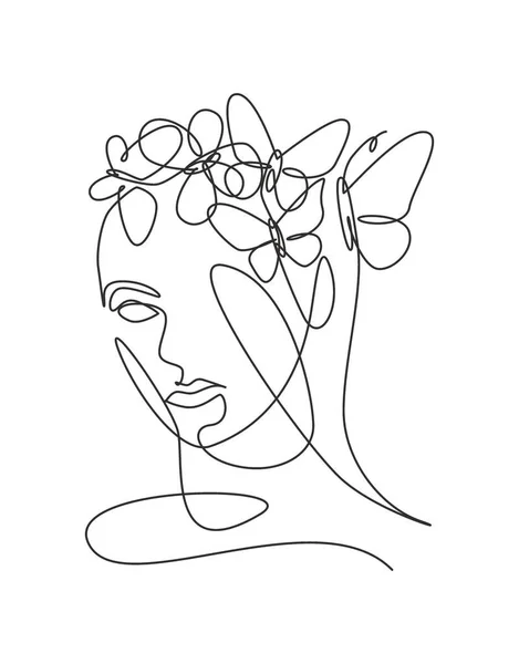 One Single Line Drawing Woman Butterfly Line Art Vector Illustration — Stock Vector