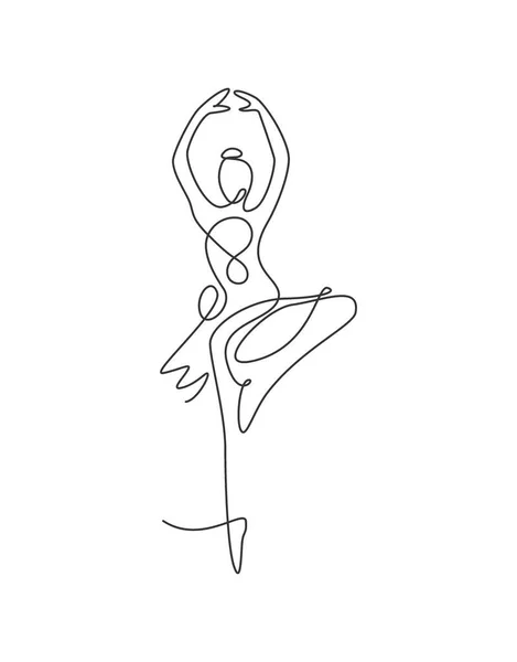 Ligne Simple Dessin Continu Jolie Ballerine Dans Style Danse Mouvement — Image vectorielle