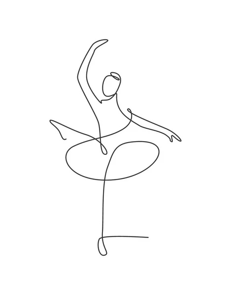 One Continuous Line Drawing Woman Beauty Ballet Dancer Elegance Motion — Stock Vector
