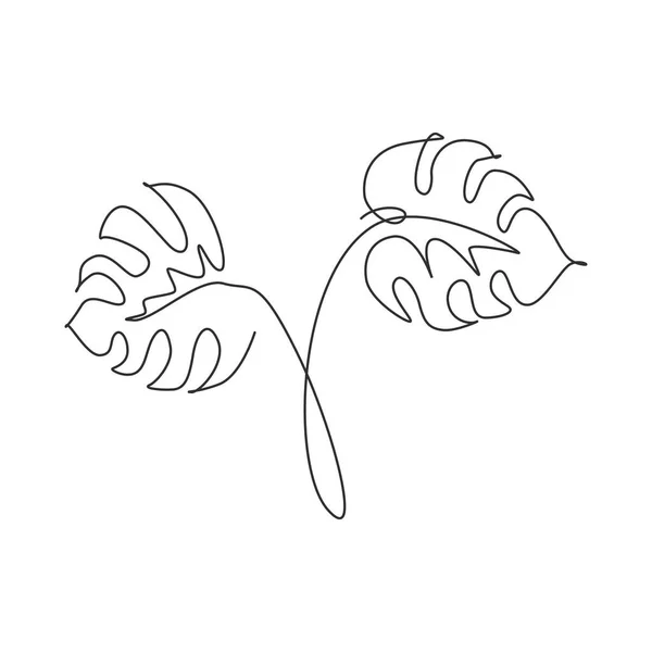 Eine Einzige Linie Zeichnet Monstera Blatt Vektorillustration Tropische Blätter Minimalistischer — Stockvektor