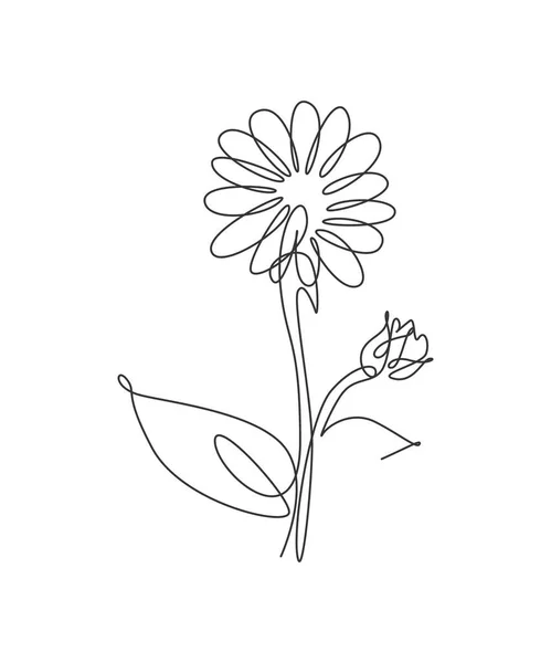 One Continuous Line Drawing Minimalist Beauty Sunflower Цветочная Концепция Плакатов — стоковый вектор