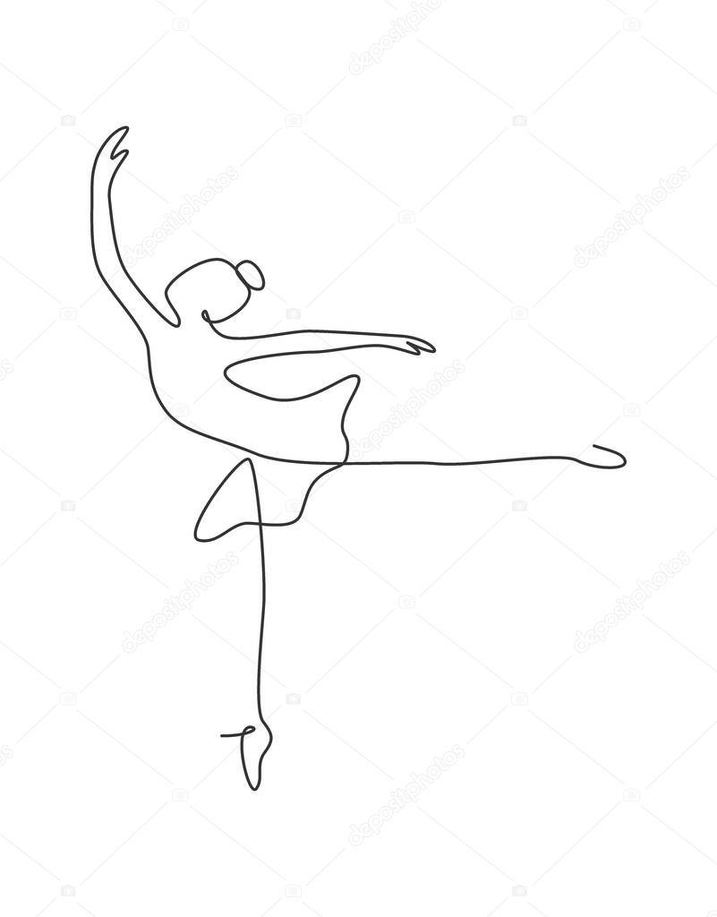 One continuous line drawing woman beauty ballet dancer in elegance motion. Minimalist sexy girl performs dance concept. Wall decor print. Single line draw design graphic vector illustration #406687844 - Larastock