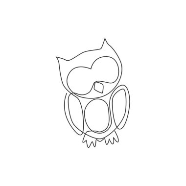 Şirin baykuş çizimleri şirket logosu kimliği için. Eğitim, bilgelik, okul, bilgi, vizyon, akıllı ikon konsepti. Tek çizgi çizimi tasarım vektör çizimi