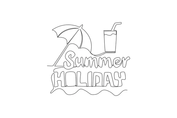Eine Durchgehende Linienzeichnung Niedlicher Und Cooler Reisetypografie Zitate Summer Holiday — Stockvektor