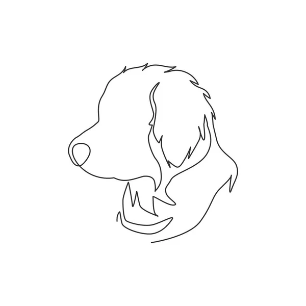 One Single Line Drawing Simple Cute Puppy Dog Icon Pet — Stock Vector