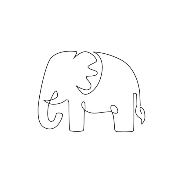 Dessin Ligne Unique Identité Logo Entreprise Grand Éléphant Mignon Mammifères — Image vectorielle