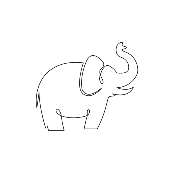 Eine Durchgehende Linienzeichnung Des Großen Niedlichen Elefanten Firmenlogos Afrikanische Zootier — Stockvektor